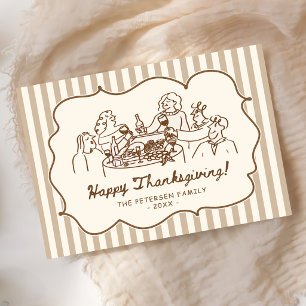 Braune Streifen Handgezeichnete Thanksgiving-Dinne Feiertagskarte