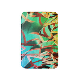 Braune Streifen über rustikales Grün und Aquamarin Badematte