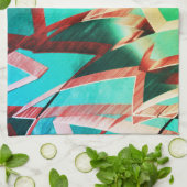 Braune Streifen über rustikales Grün und Aquamarin Geschirrtuch (Gefaltet)