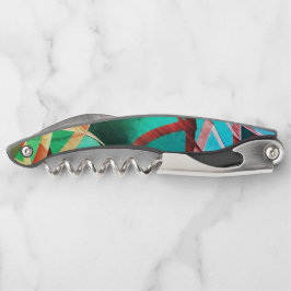 Braune Streifen über rustikales Grün und Aquamarin Kellnermesser