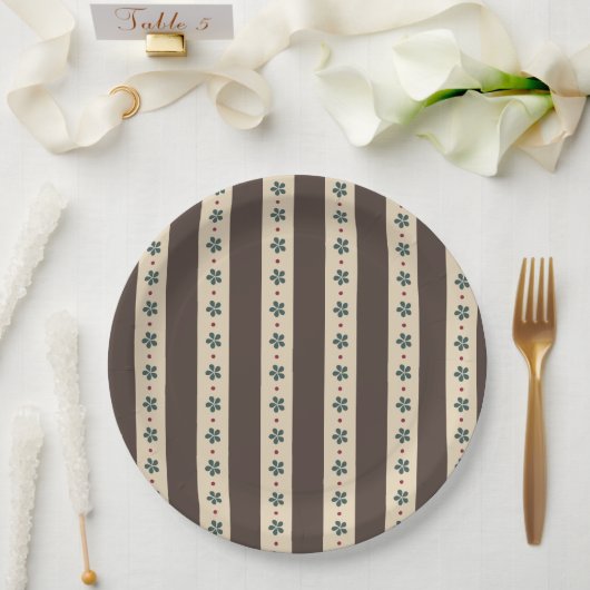 Braune Streifen und Blumen Pappteller (Hochzeit)