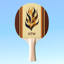 Braune Streifen und orange Drachenflammen-Monogram Tischtennis Schläger
