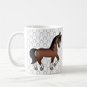 Braune süße Cartoon-Trab-Pferd-Illustration Kaffeetasse