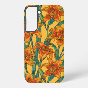 Braune Taglilienblüten, blau und gelb Samsung Galaxy Hülle