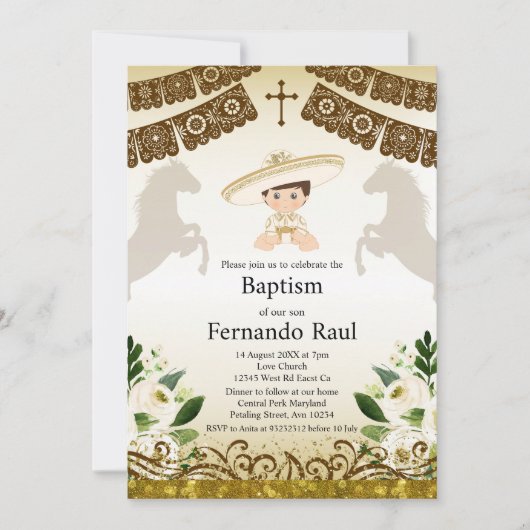 Braune Taufe für Junge Einladung (Vorderseite)