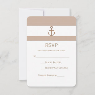 Braune Taupe- und weiße gestreifte Anker-RSVP-Kart RSVP Karte