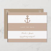 Braune Taupe und weißer Strickanker Save the Date Ankündigungspostkarte (Vorne/Hinten)