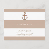 Braune Taupe und weißer Strickanker Save the Date Ankündigungspostkarte (Vorderseite)