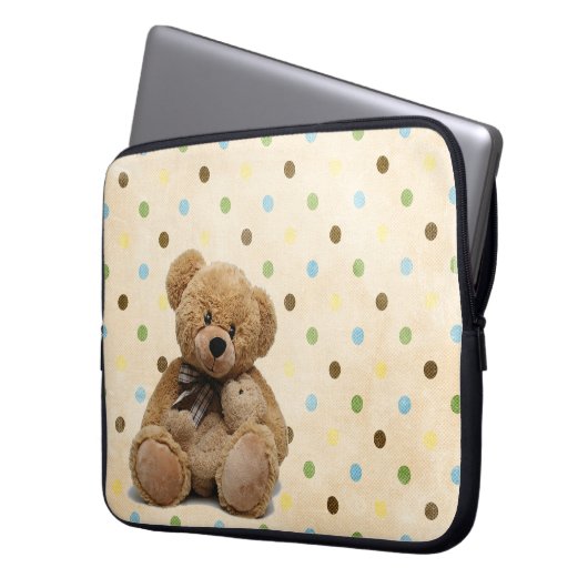Braune Teddy-Bären auf Polka-Punkten Laptopschutzhülle (Vorderseite Links)