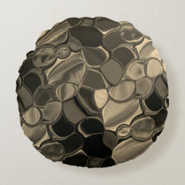 Braune Teile, Kreise und gerundete Formen Rundes Kissen