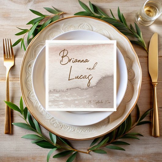 Braune Terracotta Aquarellfarben Hochzeit mit Mono Serviette