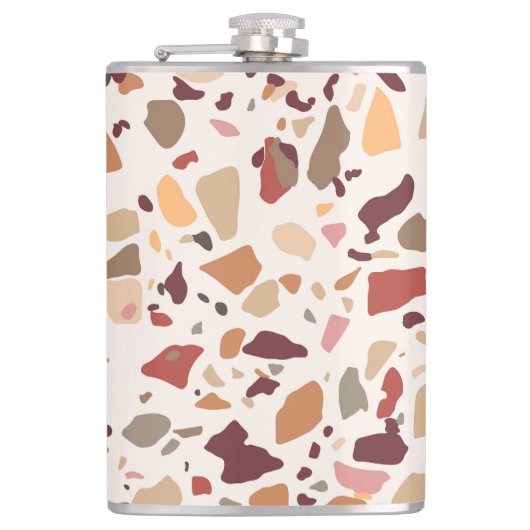 Braune Terrazzo: Vintages, trendiges Muster. Flachmann (Vorderseite)