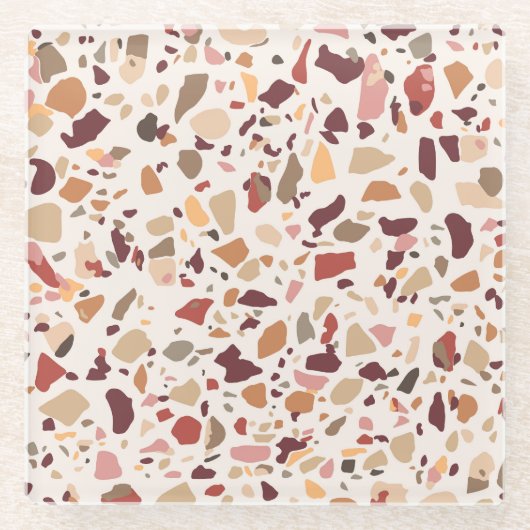 Braune Terrazzo: Vintages, trendiges Muster. Glasuntersetzer (Vorderseite)