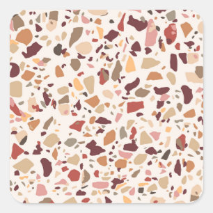 Braune Terrazzo: Vintages, trendiges Muster. Quadratischer Aufkleber