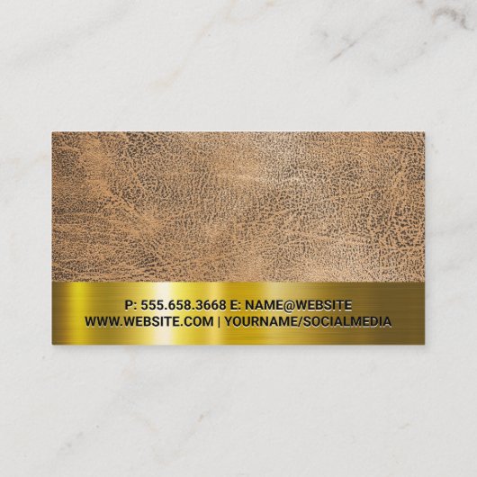 Braune Textur | Gold Metallic Trim QR Code Visitenkarte (Rückseite)