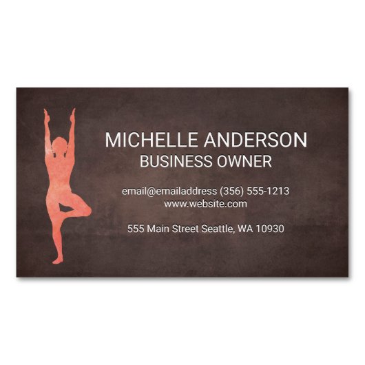 Braune Textur | Yoga Magnetische Visitenkarte (Vorderseite)