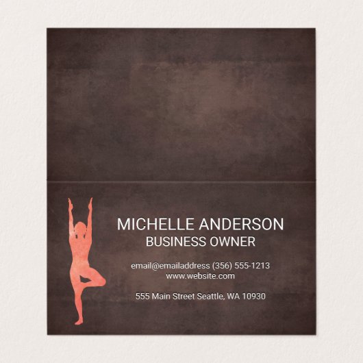 Braune Textur | Yoga Visitenkarten (Außenseite Aufgefaltet)