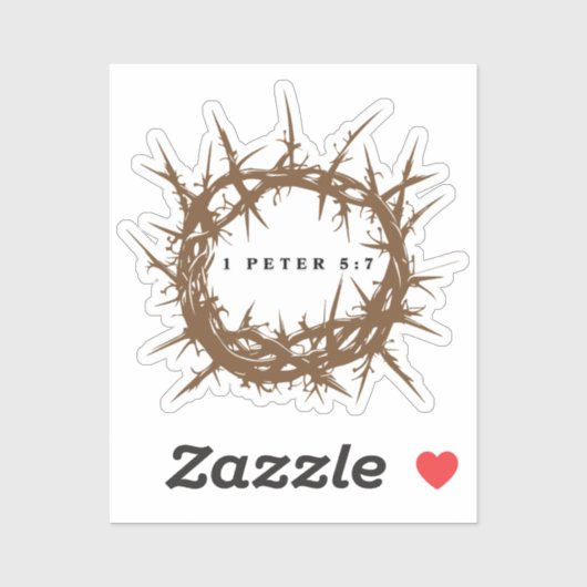 Braune Thornkrone mit Bibelverse 1 Peter 5:7 Aufkleber (Blatt)