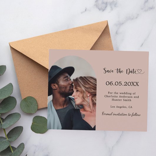Braune Torbogen-Foto-Hochzeit Save the Date-Karte