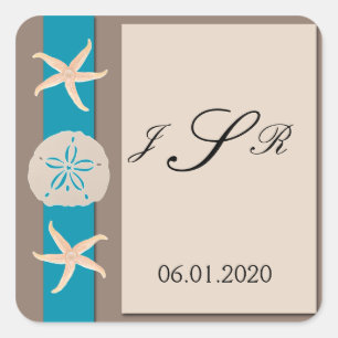 Braune türkisfarbene Band Starfish Monogram Sticke Quadratischer Aufkleber