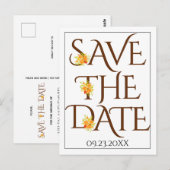 Braune Typografie, Rose Hochzeit im Herbst Save th Postkarte (Vorne/Hinten)