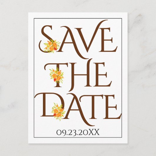 Braune Typografie, Rose Hochzeit im Herbst Save th Postkarte (Vorderseite)