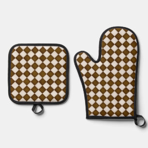 Braune und antike weiße Diamanten Ofenhandschuh & Topflappen-Set