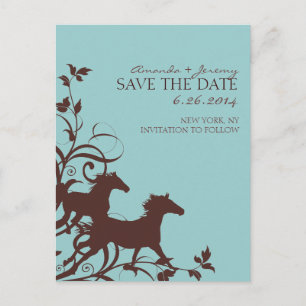 Braune und Aquamarine Wildpferde Save the Date Ankündigungspostkarte