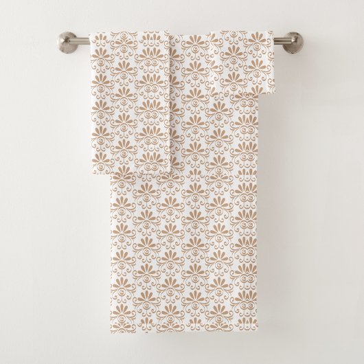 braune und beige Blumenmuster Badhandtuch Set