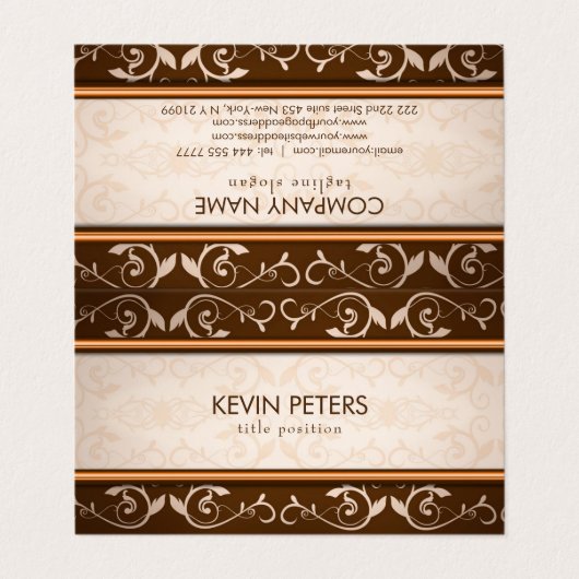 Braune und beige Damaskusmuster Visitenkarten (Außenseite Aufgefaltet)