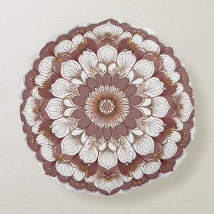 Braune und beige florale Mandala-Wandkunst Rundes Kissen