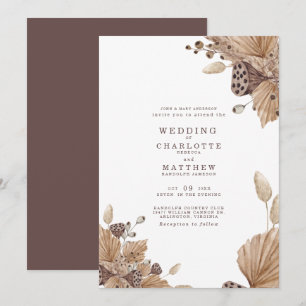 Braune und beige getrocknete Foliage-Hochzeitseinl Einladung
