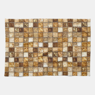 Braune und beige Mosaikfliesenwand Geschirrtuch