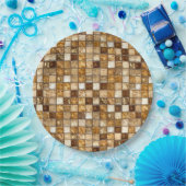Braune und beige Mosaiksteinwand Pappteller (Party)