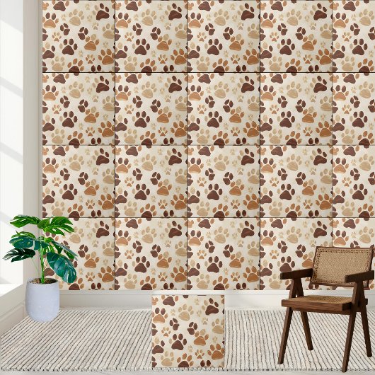 Braune und beige Paw Print Pattern Tile Fliese
