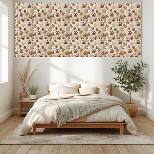 Braune und beige Paw Print Pattern Tile Fliese