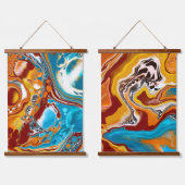 Braune und blaue digitale Fluid Art Wandteppich Mit Holzrahmen (Doppelt)