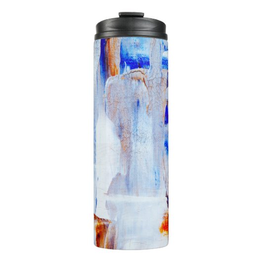 Braune und blaue Flüssig-Malerei Thermosbecher (Vorderseite)