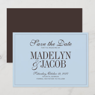 Braune und blaue klassische Hochzeit - Termin vorm Save The Date