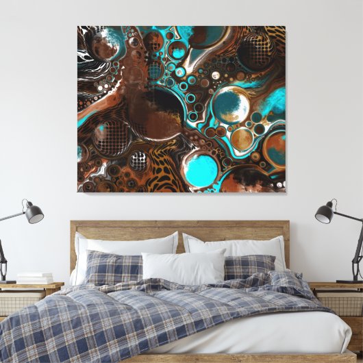 Braune und blaue Marmorbläschen Fluid Art Leinwanddruck (Insitu (Schlafzimmer))