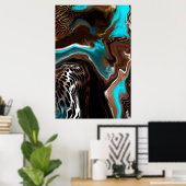 Braune und blaue Marmorflüssigkeit Kunst Poster (Heimbüro)