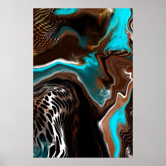 Braune und blaue Marmorflüssigkeit Kunst Poster (Vorne)