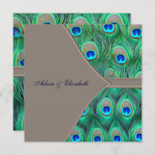 Braune und blaue Pfauenhochzeit Einladung (Vorne/Hinten)