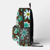 Braune und blaue Retro-Mod-Blume Bedruckter Rucksack (Rechts)