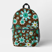 Braune und blaue Retro-Mod-Blume Bedruckter Rucksack (Vorderseite)