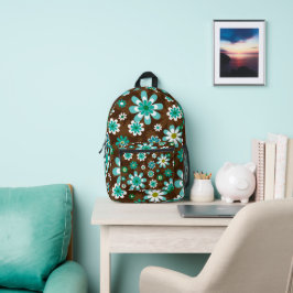 Braune und blaue Retro-Mod-Blume Bedruckter Rucksack