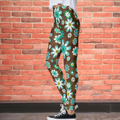Braune und blaue Retro-Mod-Blume Leggings