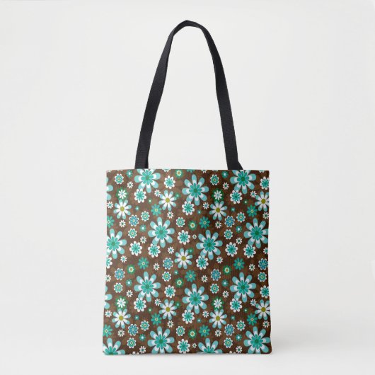 Braune und blaue Retro-Mod-Blume Tasche (Vorderseite)