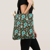 Braune und blaue Retro-Mod-Blume Tasche (Von Nahem)