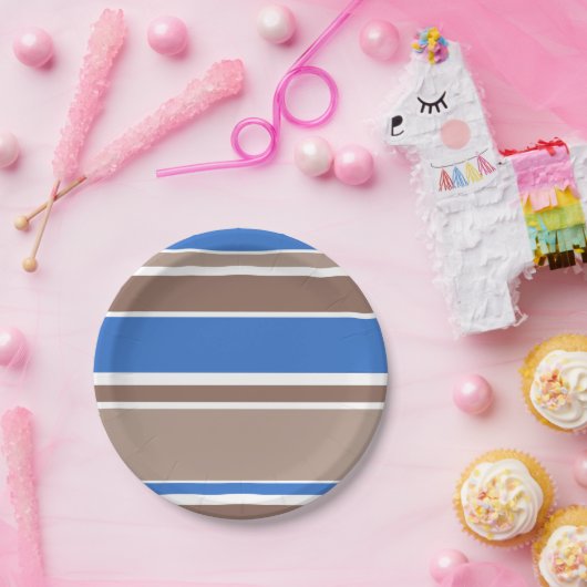 Braune und blaue Streifen Pappteller (Party)